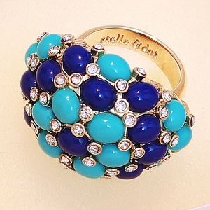 Stella & Dot Gold Blue Cluster Statement Ring